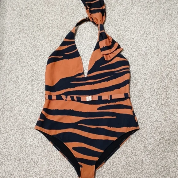 River Island Animal Print Halter One Piece Bathing Suit - Picture 6 of 10